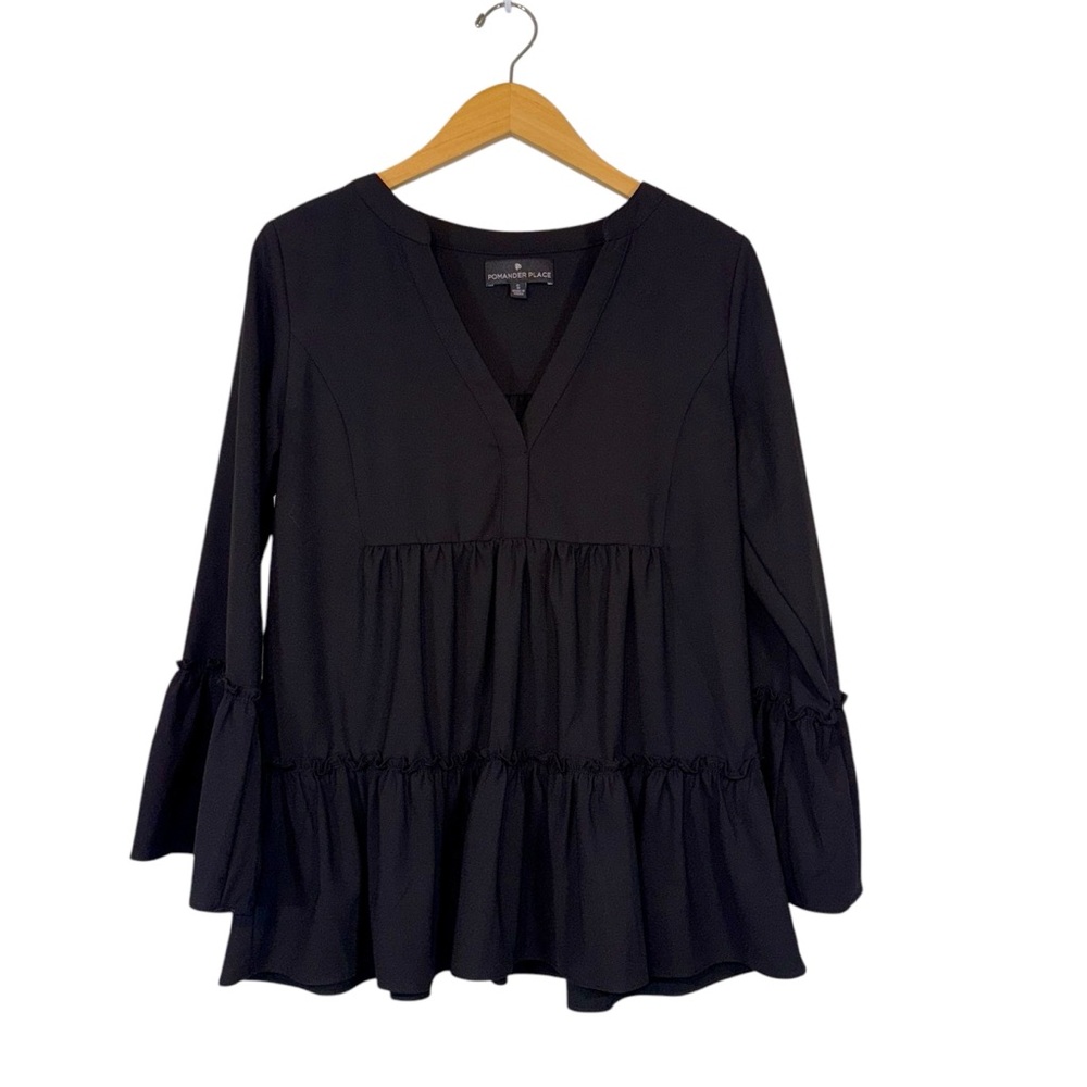 Pomander Place Kenzo‎ Top Size Small Crepe Black Crepe Tiered Blouse Tuckernuck